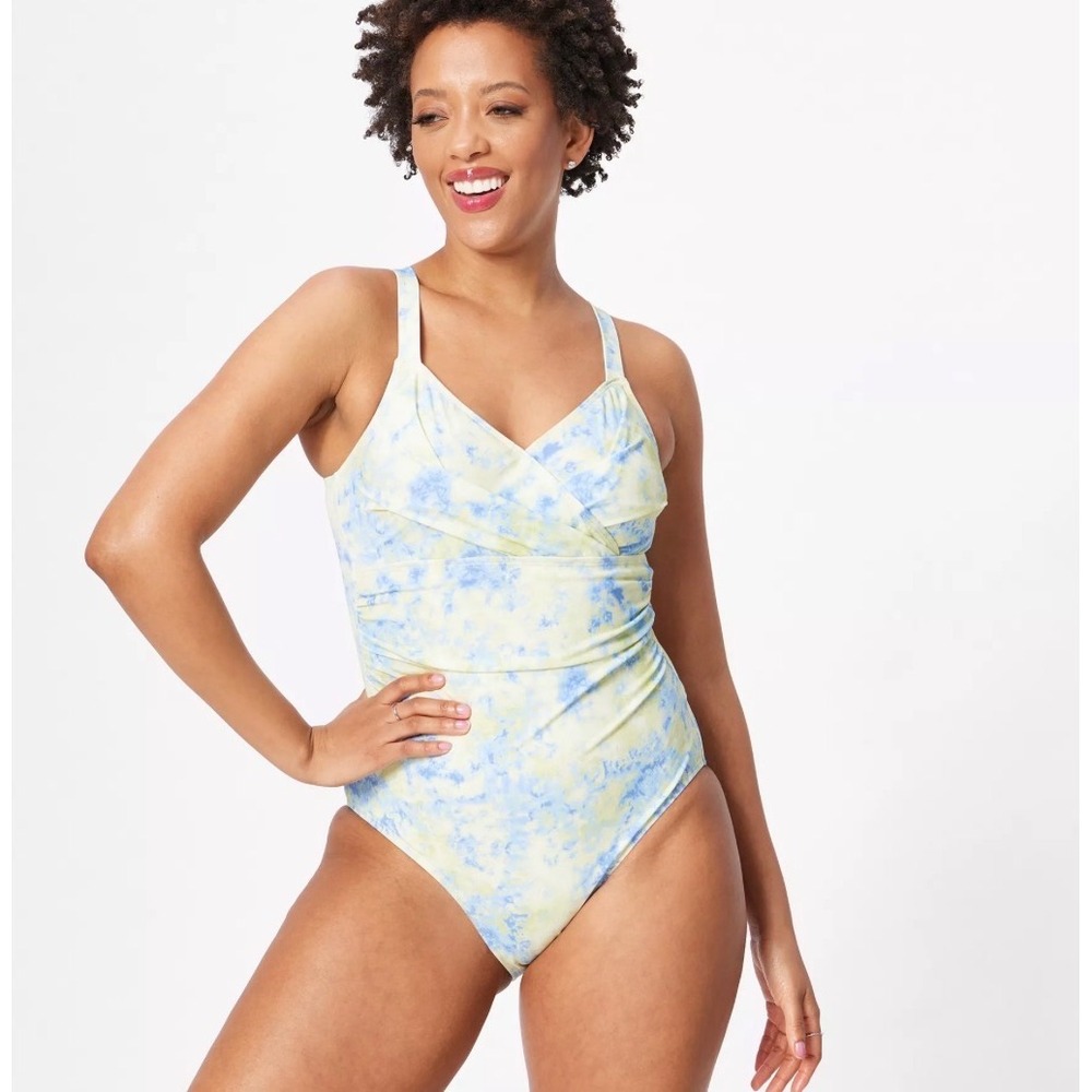Isaac Mizrahi Live Bridgehampton Tie Dye One Piece Swimsuit Blue Yellow Size 12